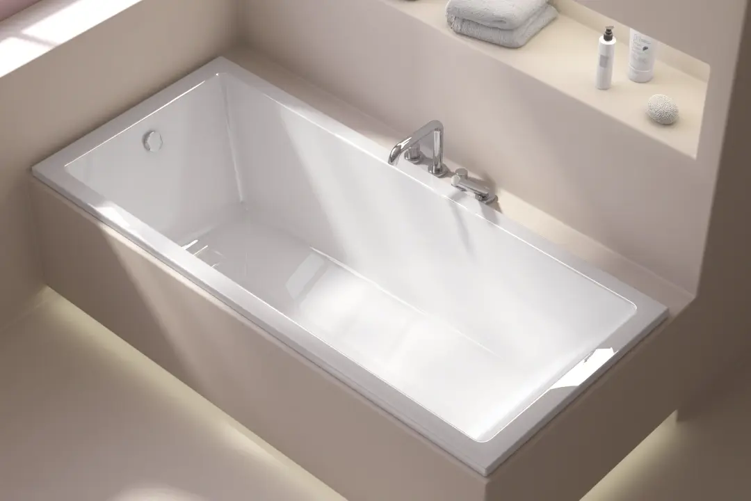 Baignoire rectangulaire, 150x70, pieds et vidage inclus, acrylique blanc Brillant, Lavezzi  