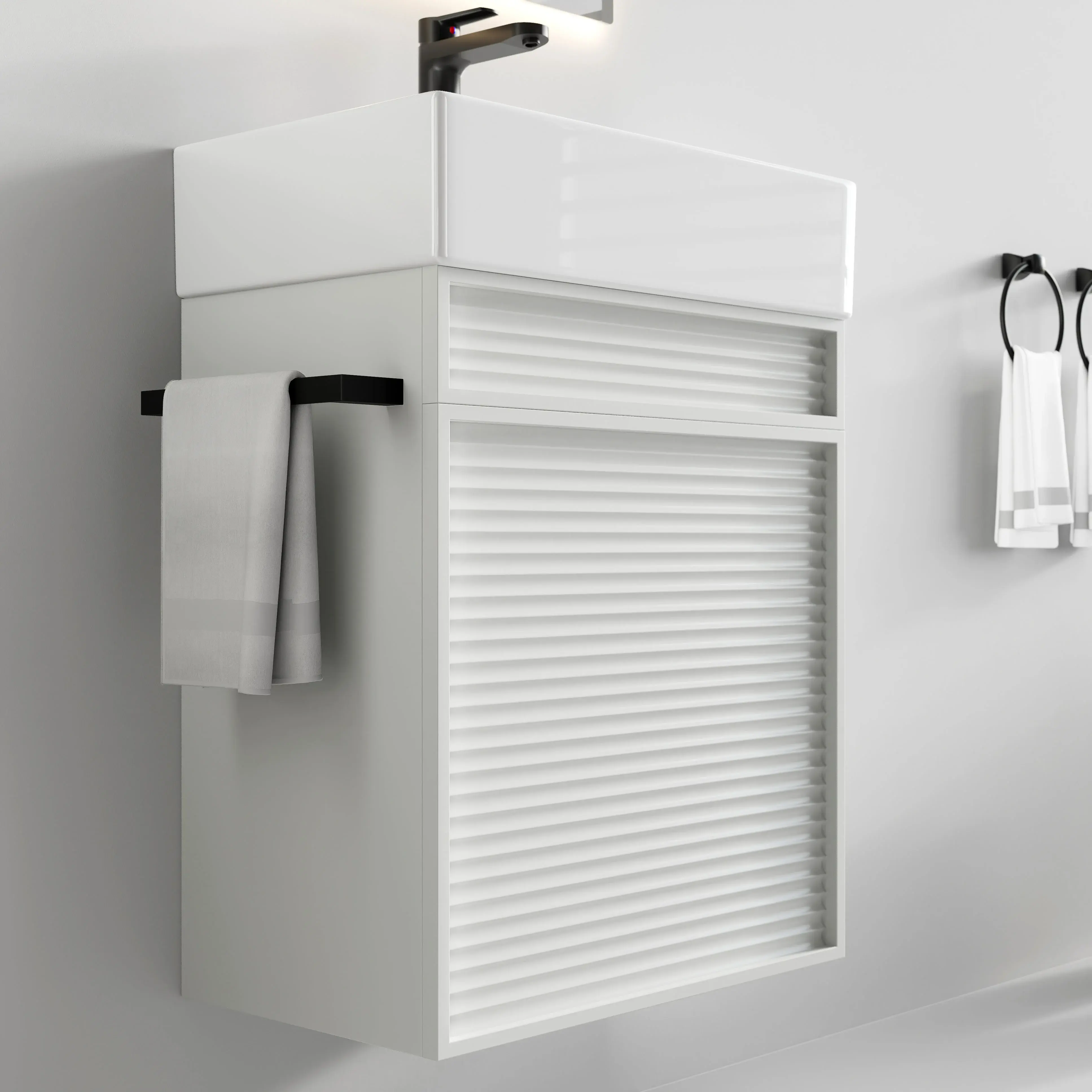 Ensemble meuble blanc avec vasque 50x35cm et miroir LED – Piccolo