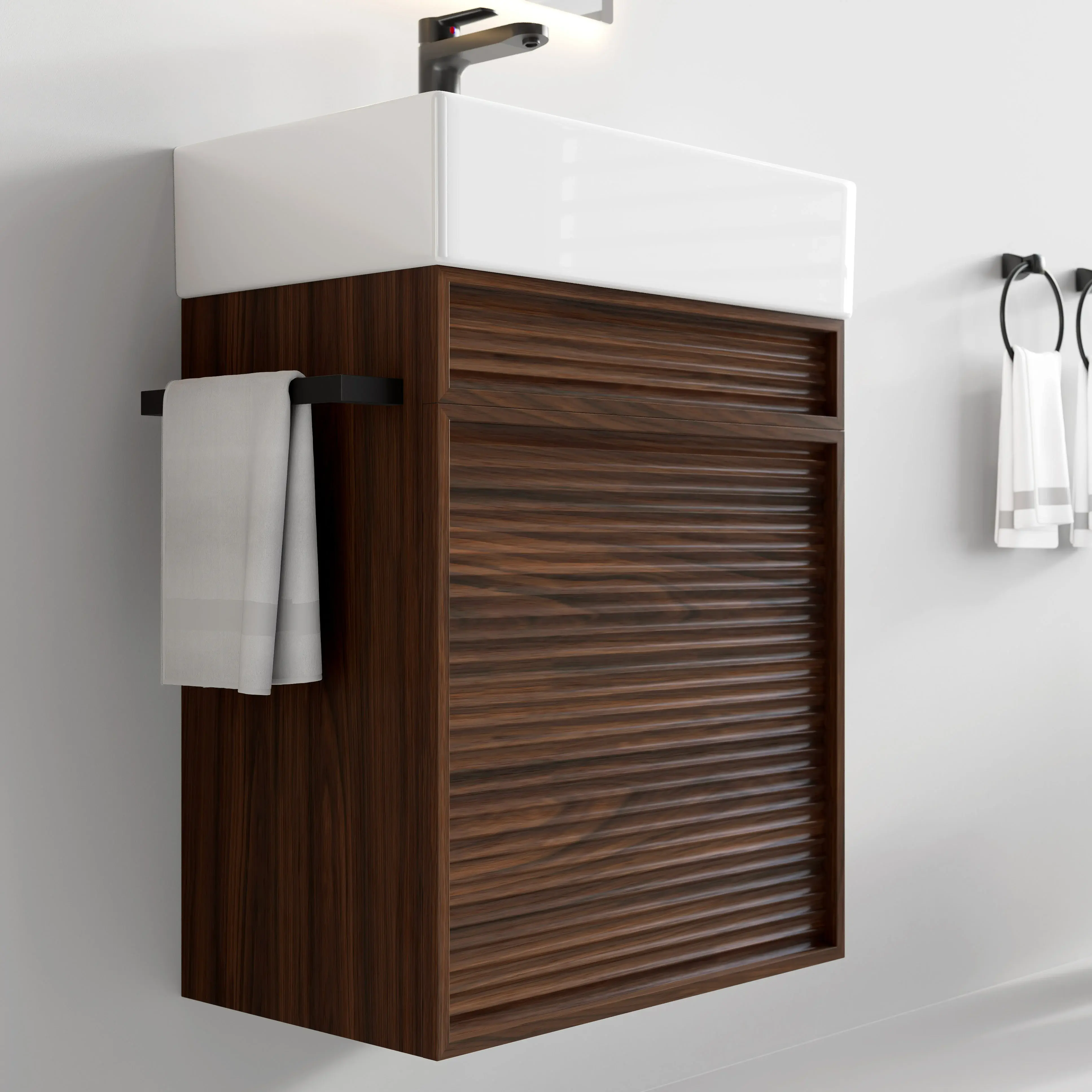 Ensemble meuble noyer avec vasque 50x35cm et miroir LED – Piccolo