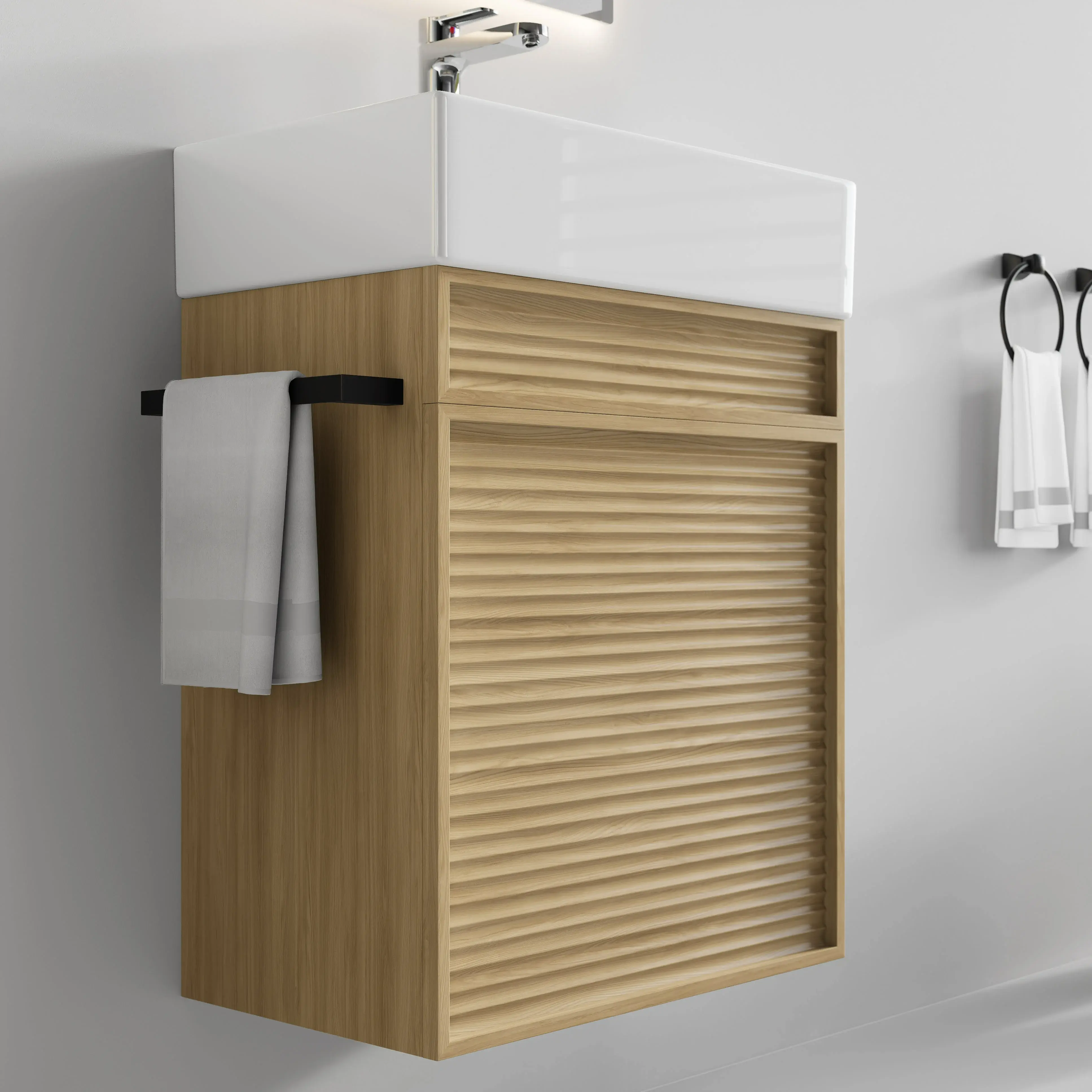 Ensemble meuble chêne  50x35cm avec vasque et miroir LED – Piccolo