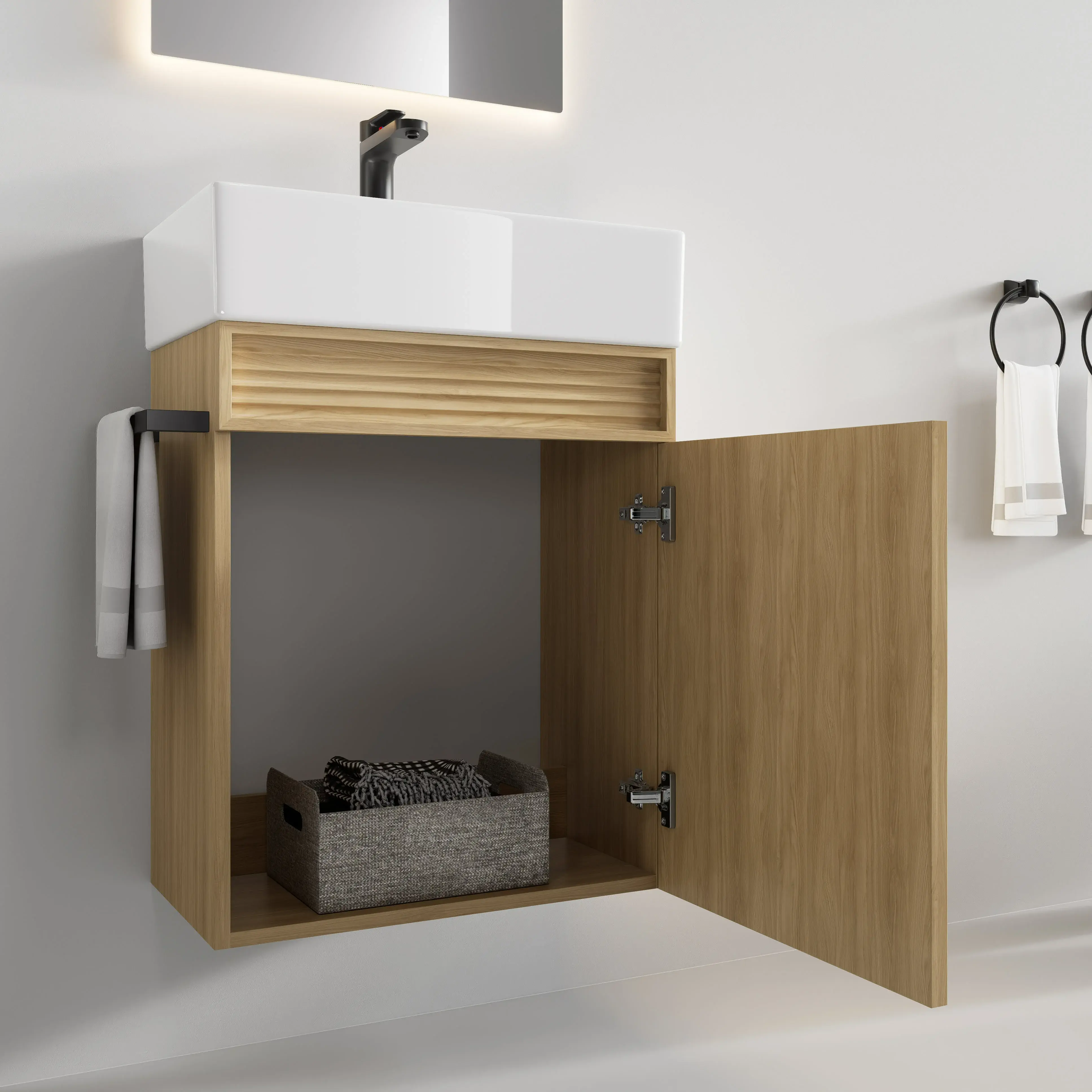 Ensemble meuble chêne  50x35cm avec vasque et miroir LED – Piccolo