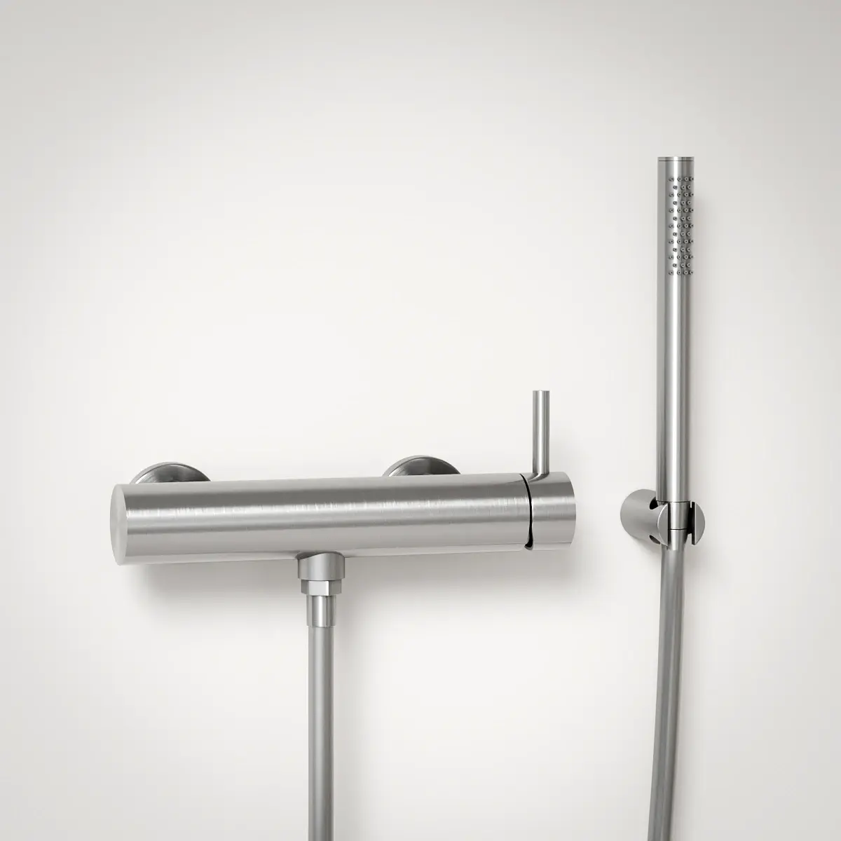 Mitigeur douche externe, crochet et douchette tube, inox brossé, Châtelet 