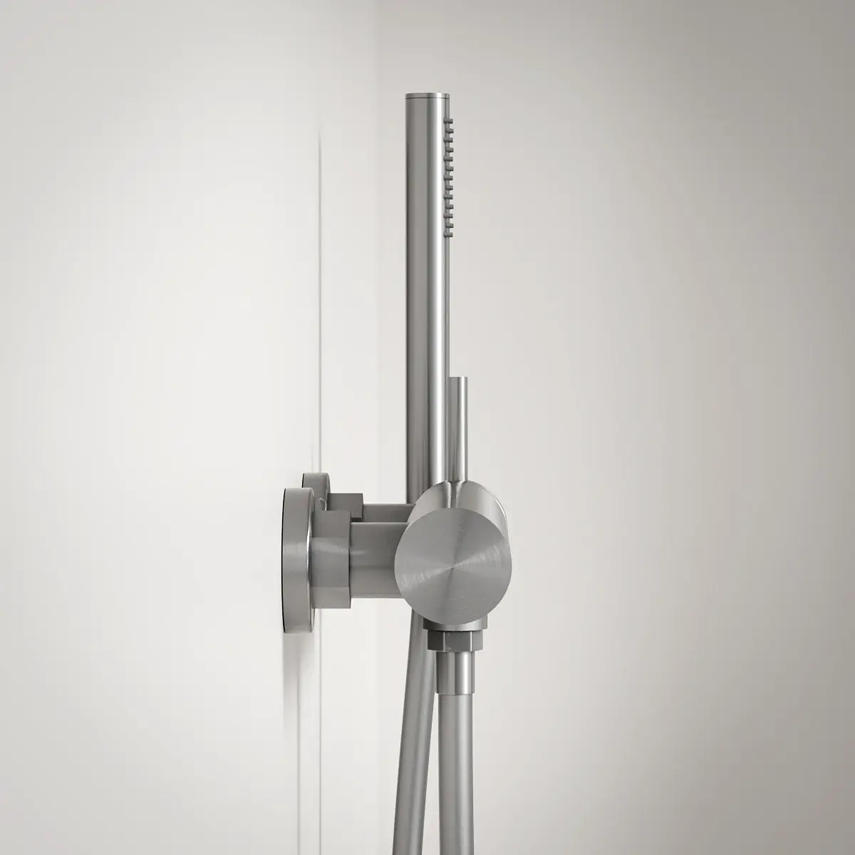 Mitigeur douche externe, crochet et douchette tube, inox brossé, Châtelet 