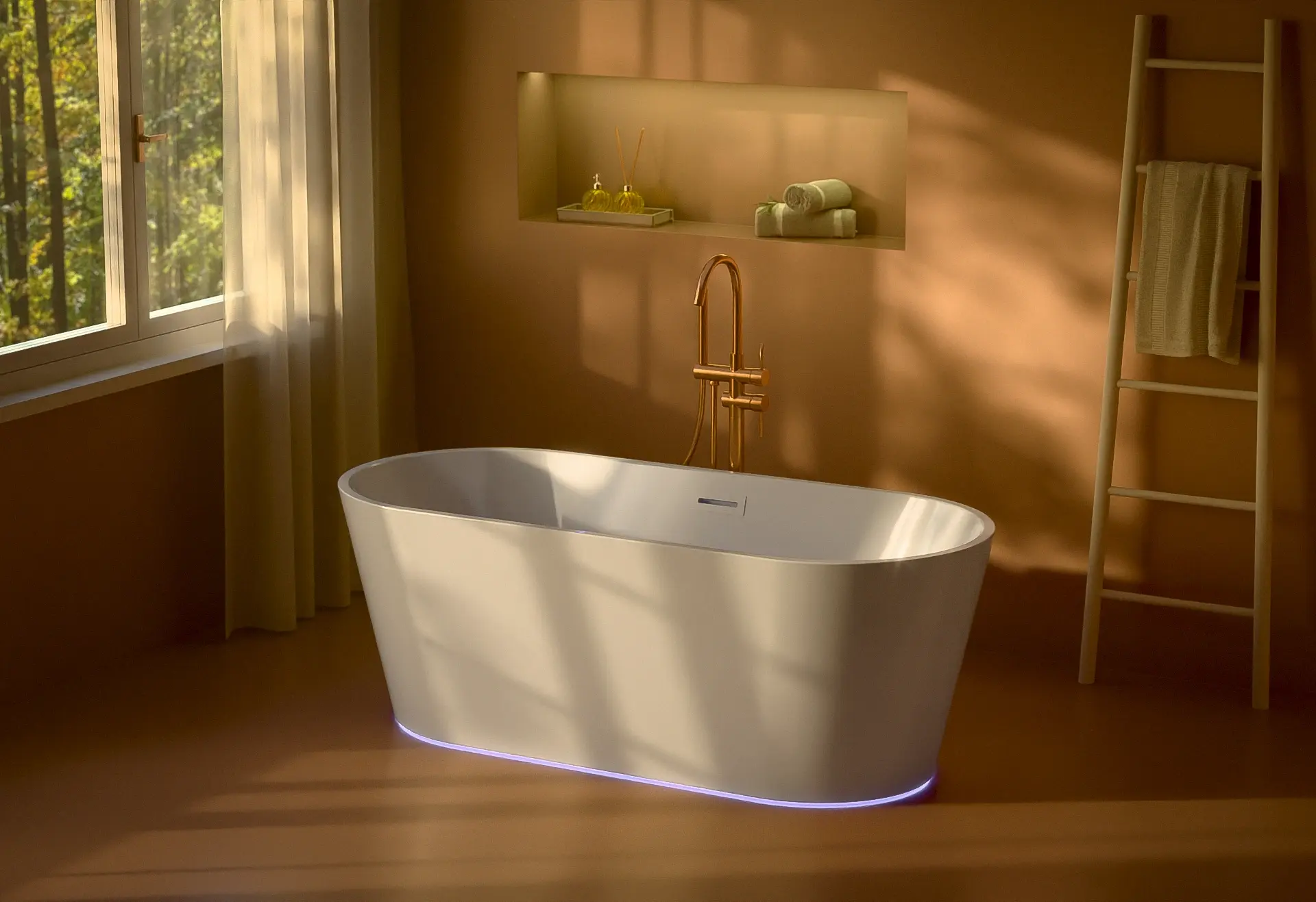 Baignoire îlot, Balnéo Brillant, 170x75x60 cm, Balnéo Air + LED, Résia