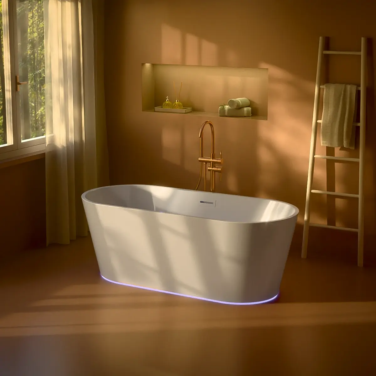 Baignoire îlot, Balnéo Brillant, 170x75x60 cm, Balnéo Air + LED, Résia