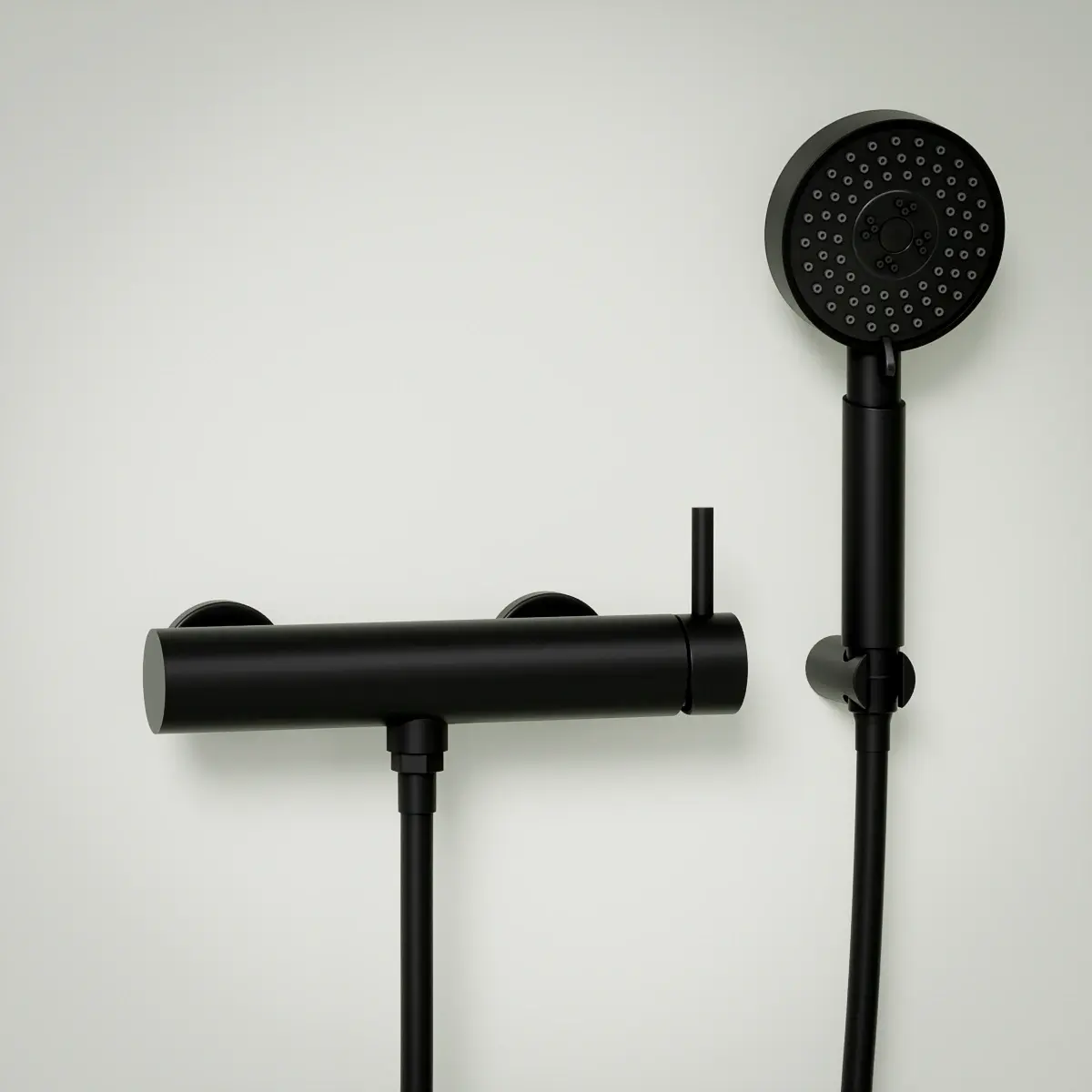 Mitigeur douche externe, crochet et douchette ronde, noir mat, Châtelet