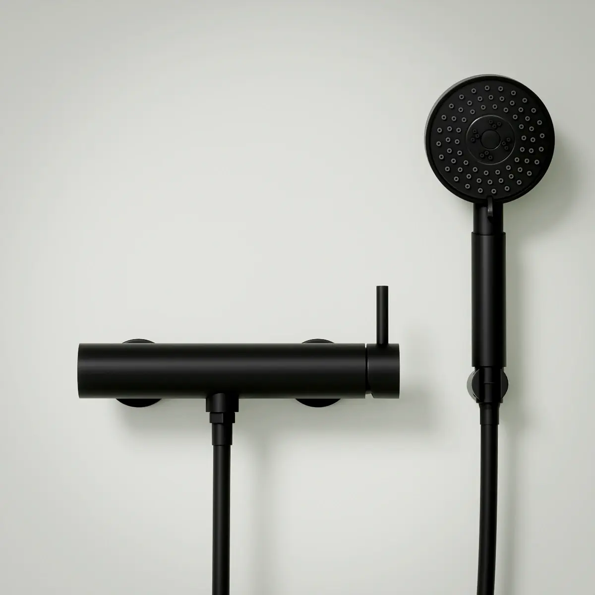 Mitigeur douche externe, crochet et douchette ronde, noir mat, Châtelet