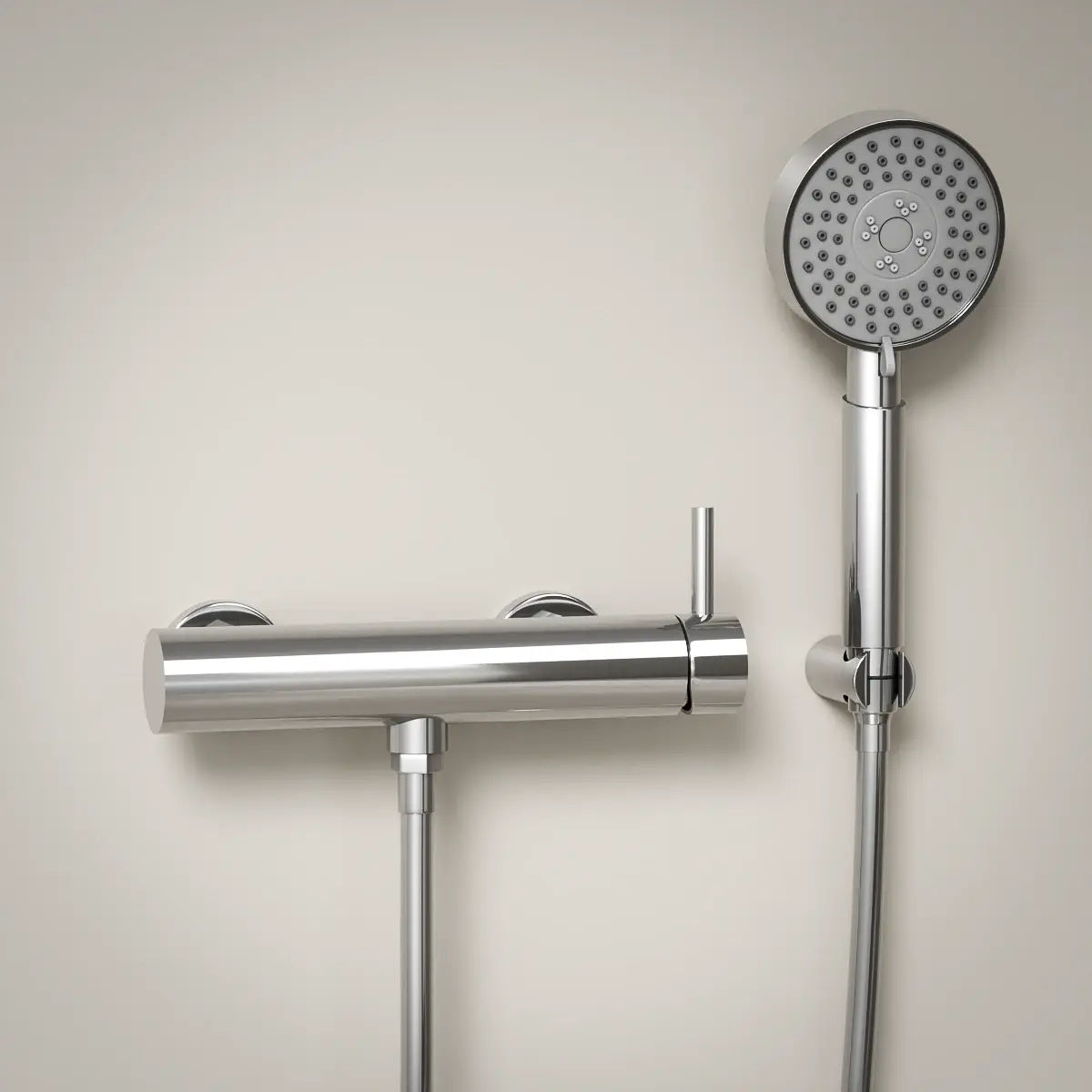 Mitigeur douche externe, crochet et douchette ronde, chrome, Châtelet 