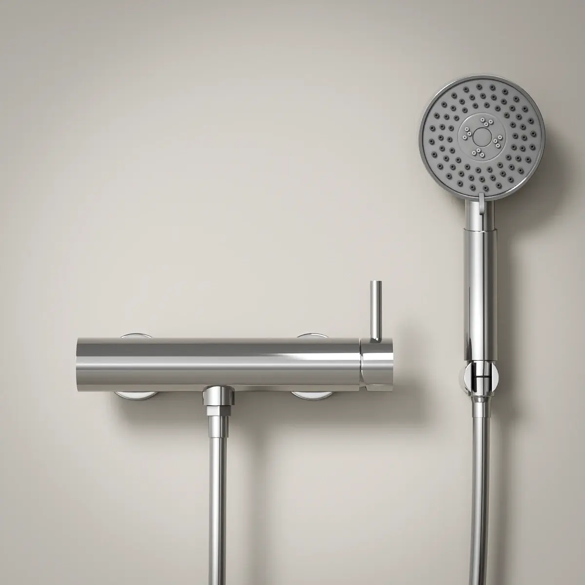 Mitigeur douche externe, crochet et douchette ronde, chrome, Châtelet 