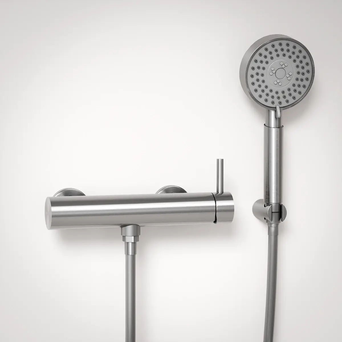 Mitigeur douche externe, crochet et douchette ronde, inox brossé, Châtelet