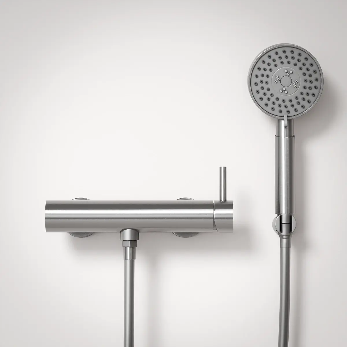 Mitigeur douche externe, crochet et douchette ronde, inox brossé, Châtelet