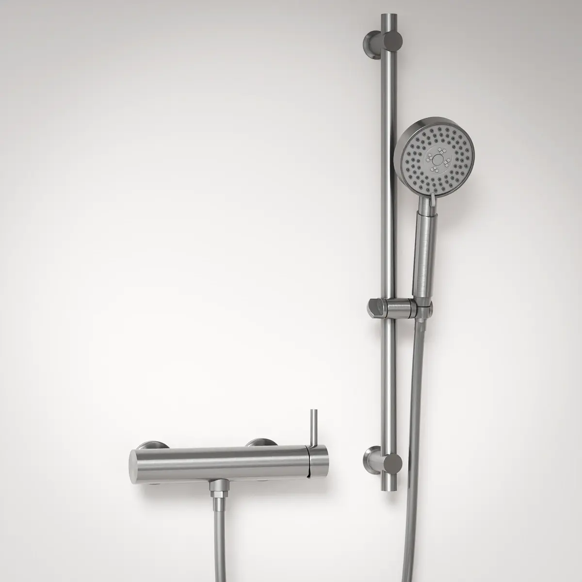 Mitigeur douche externe, barre et douchette ronde, inox brossé, Châtelet 