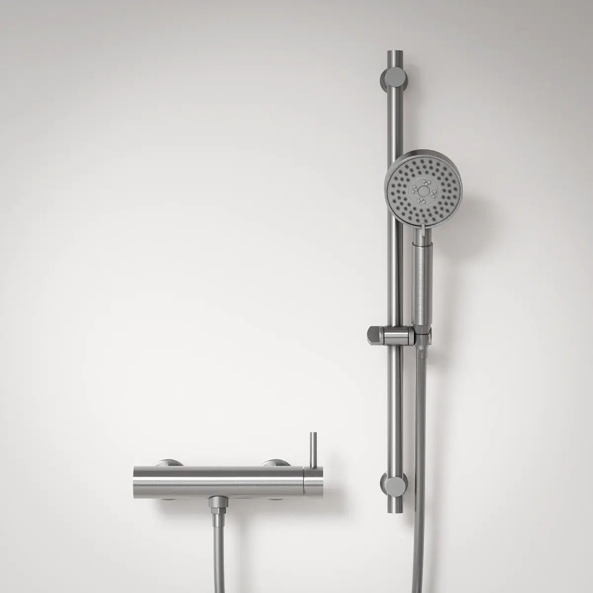 Mitigeur douche externe, barre et douchette ronde, inox brossé, Châtelet 