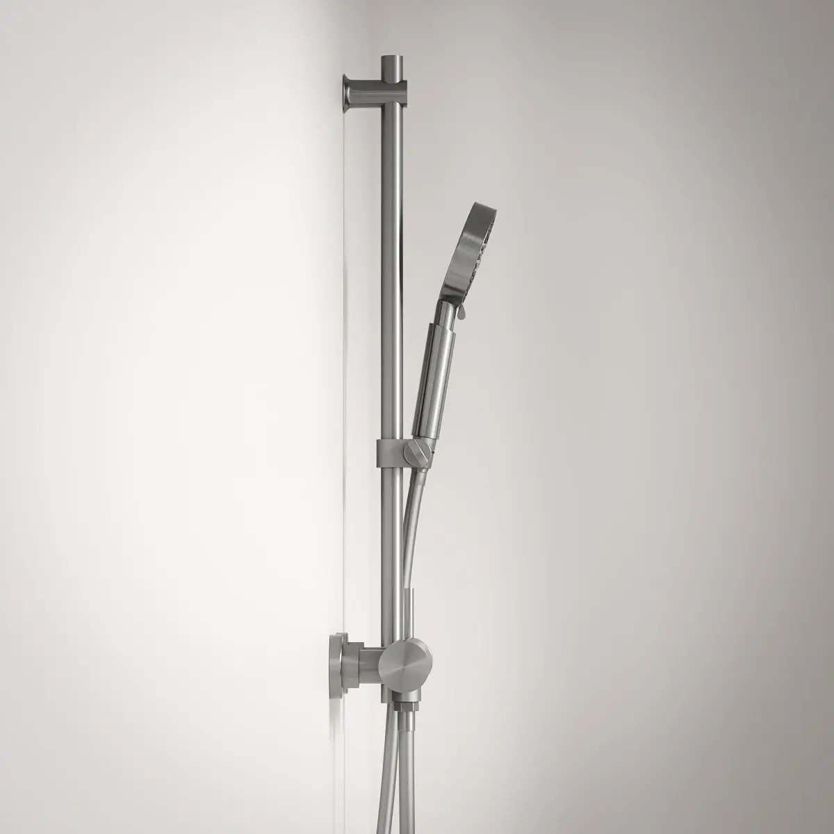 Mitigeur douche externe, barre et douchette ronde, inox brossé, Châtelet 