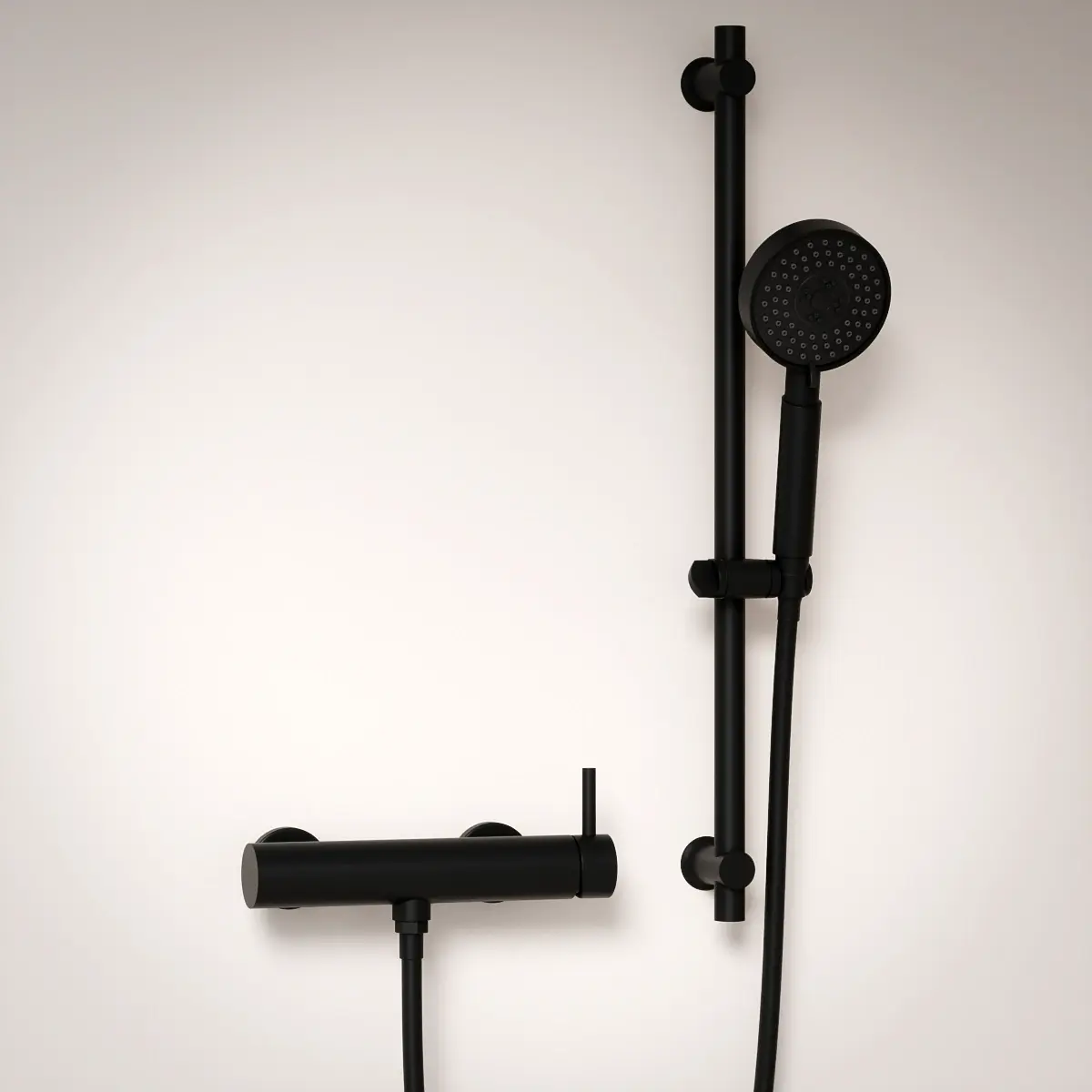 Mitigeur douche externe, barre et douchette ronde, noir mat, Châtelet 