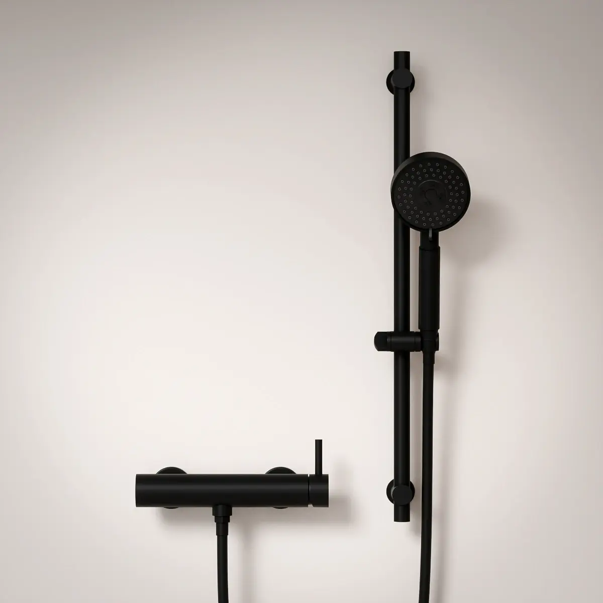 Mitigeur douche externe, barre et douchette ronde, noir mat, Châtelet 