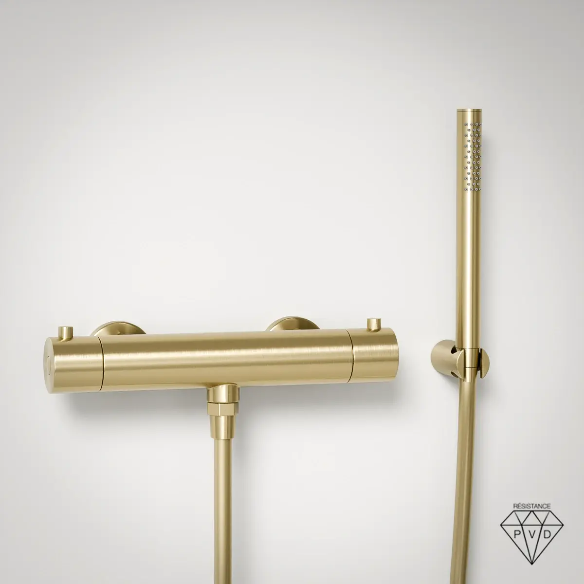 Robinet mitigeur thermostatique de douche doré brossé avec douchette tube