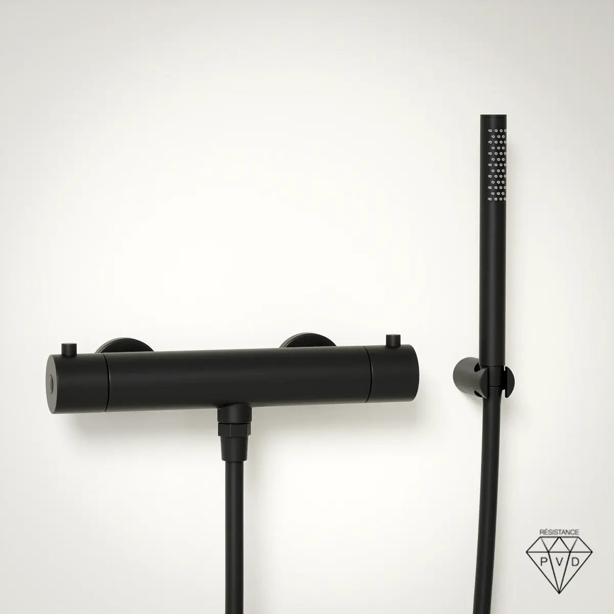 Mitigeur de douche thermostatique noir brossé Châtelet avec douchette tube et support mural