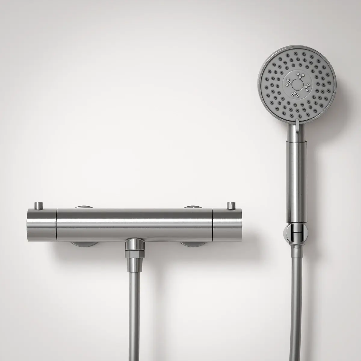 Mitigeur douche Thermostatique externe, support et douchette ronde, inox brossé, Chatelet