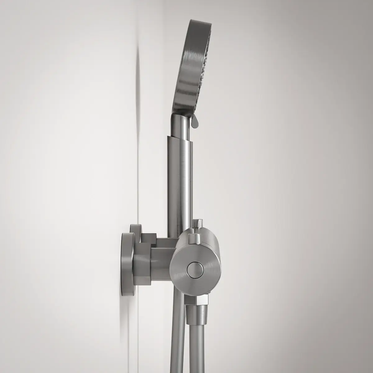 Mitigeur douche Thermostatique externe, support et douchette ronde, inox brossé, Chatelet