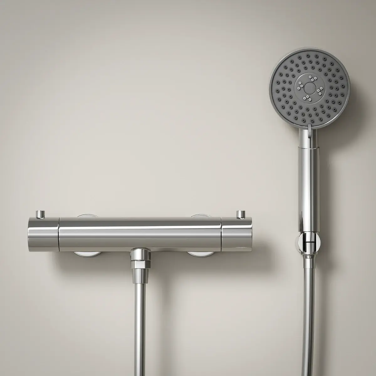 Robinet mitigeur thermostatique de douche, douchette ronde, chromé, Chatelet 