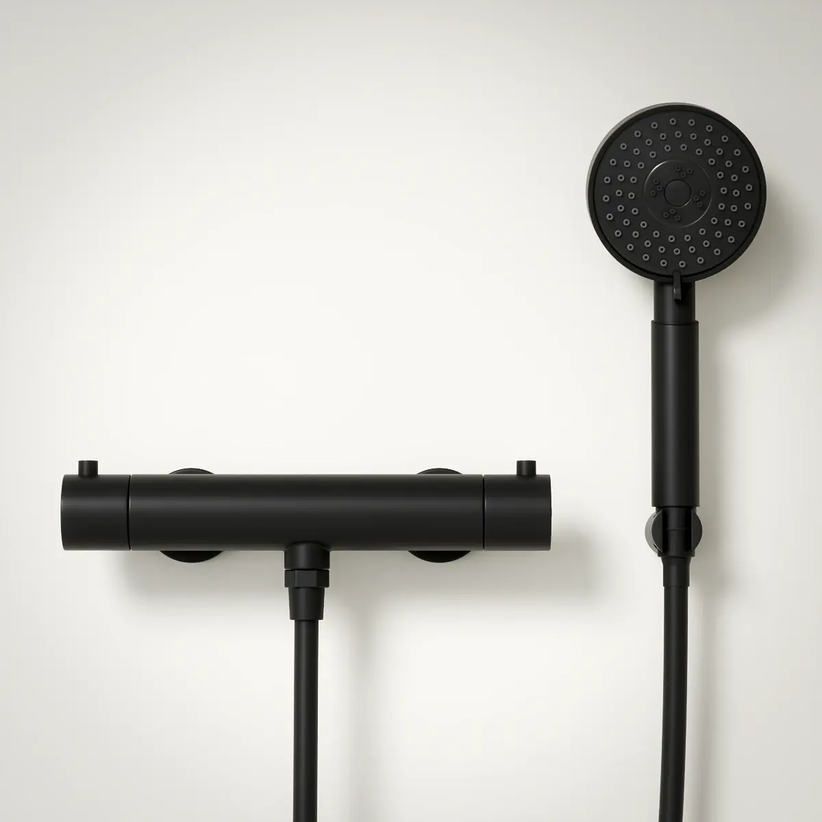 Robinet mitigeur thermostatique de douche, douchette ronde, noir brossé, Chatelet