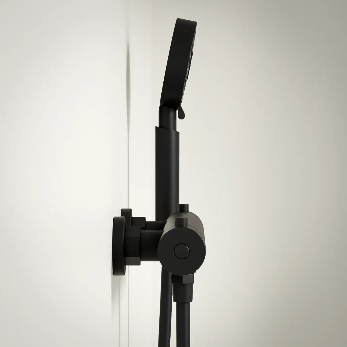 Robinet mitigeur thermostatique de douche, douchette ronde, noir brossé, Chatelet