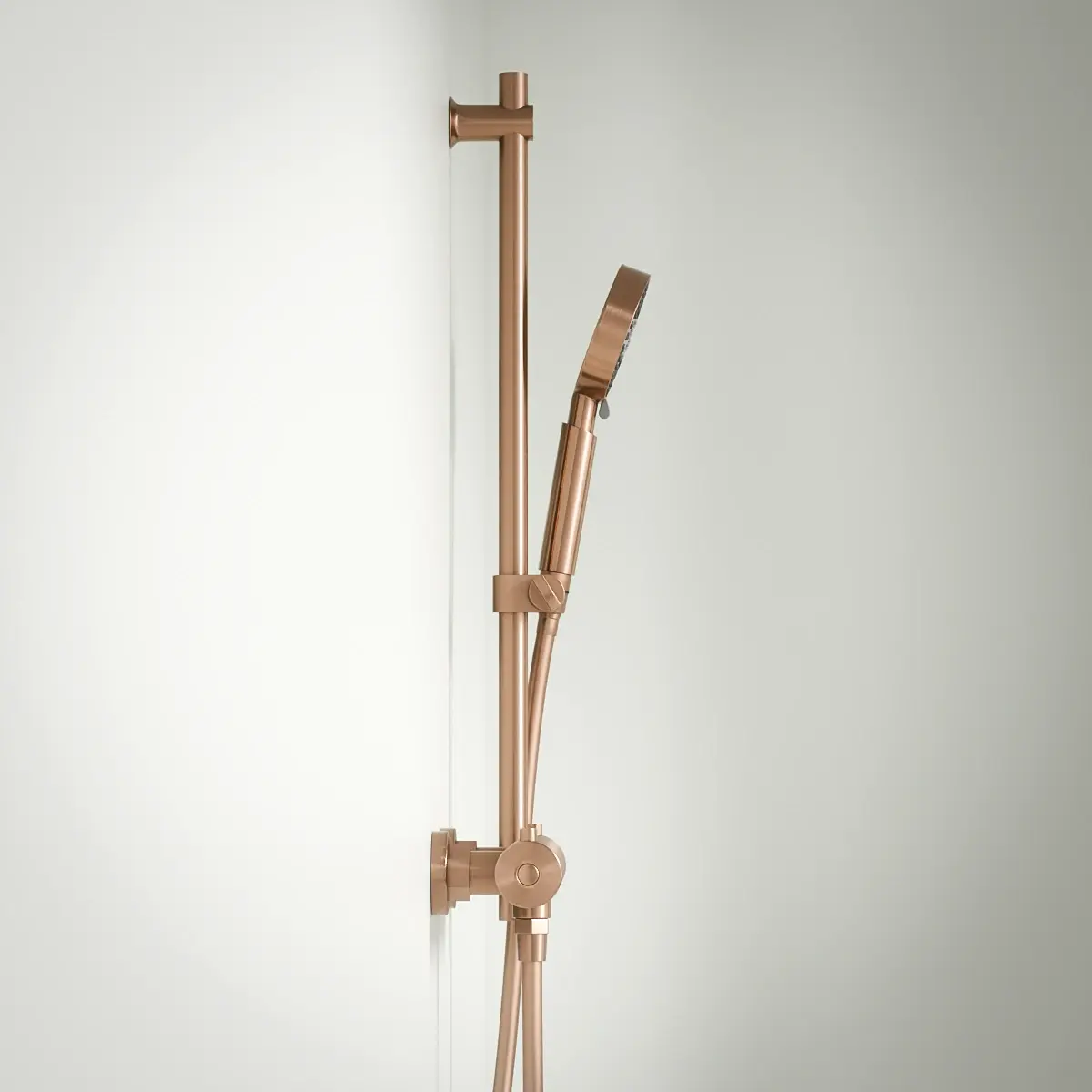 Mitigeur douche Thermostatique externe, barre et douchette ronde, Doré Rose brossé, Chatelet