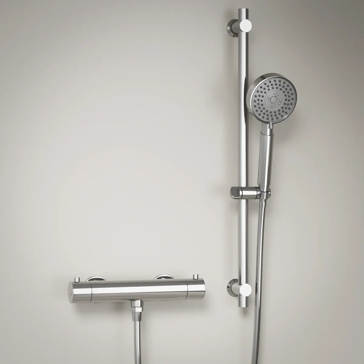 Mitigeur de douche thermostatique chromé Châtelet avec barre et douchette ronde multifonction