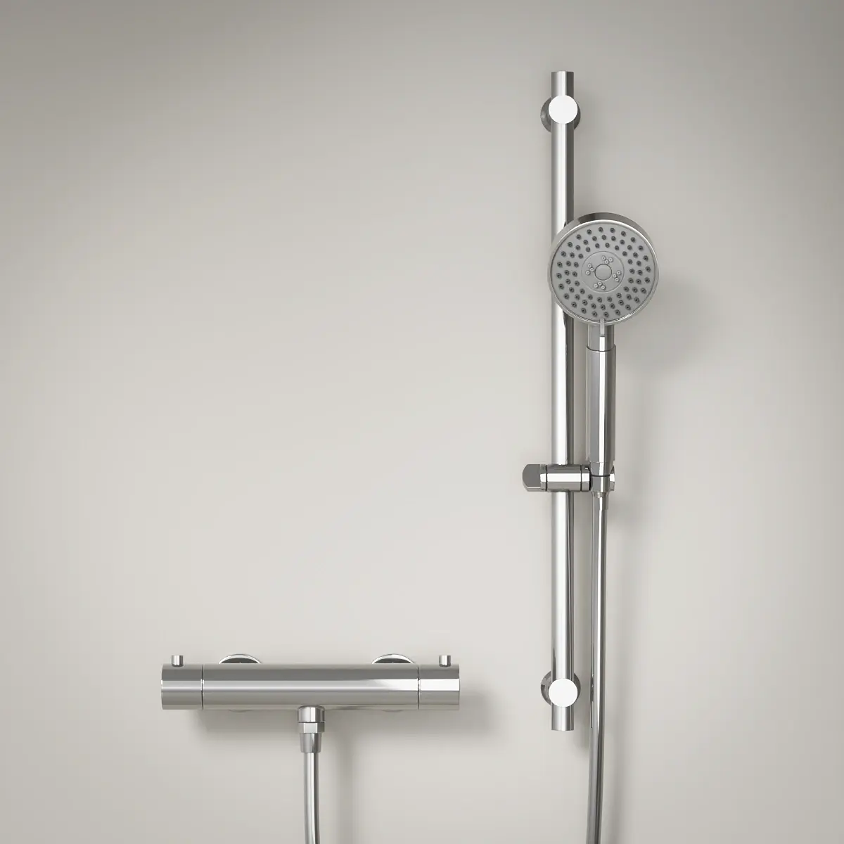 Robinet mitigeur thermostatique de douche, avec barre, douchette ronde, chromé, Chatelet