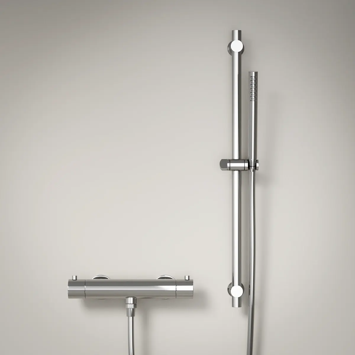 Robinet mitigeur thermostatique de douche, avec barre, douchette tube, chromé, Chatelet