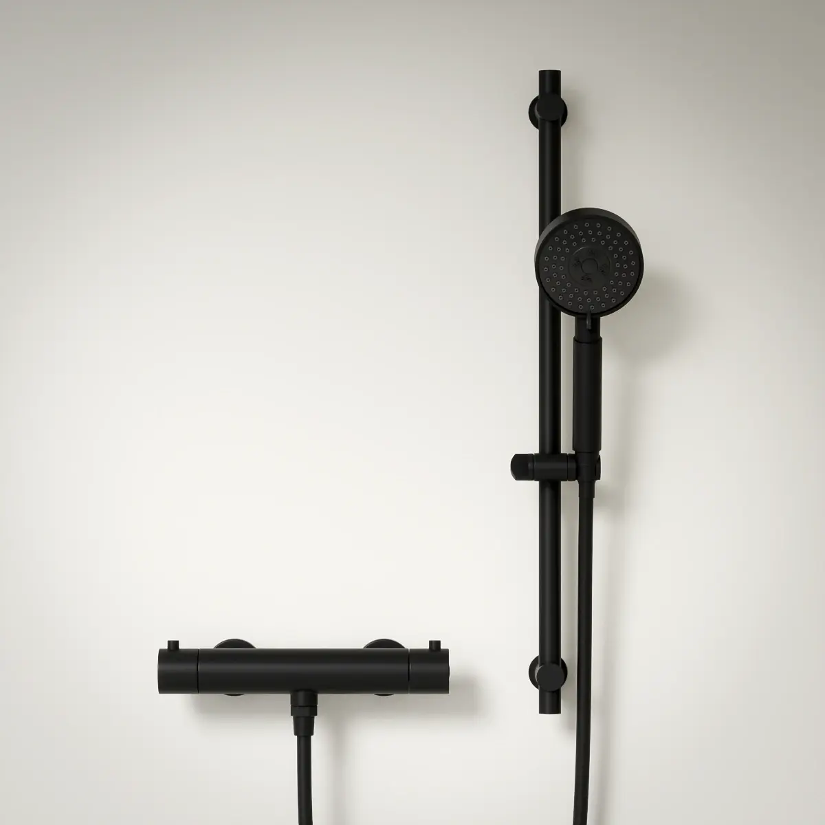 Robinet mitigeur thermostatique de douche, avec barre, douchette ronde, noir brossé, Chatelet