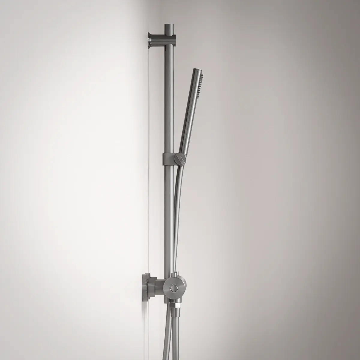 Mitigeur douche Thermostatique externe, barre et douchette tube, Inox brossé, Chatelet 