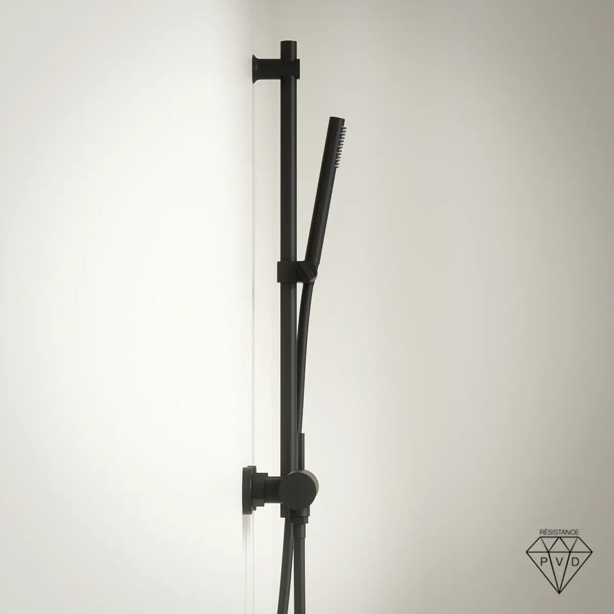 Robinet mitigeur thermostatique de douche, avec barre, douchette tube, noir brossé, Chatelet