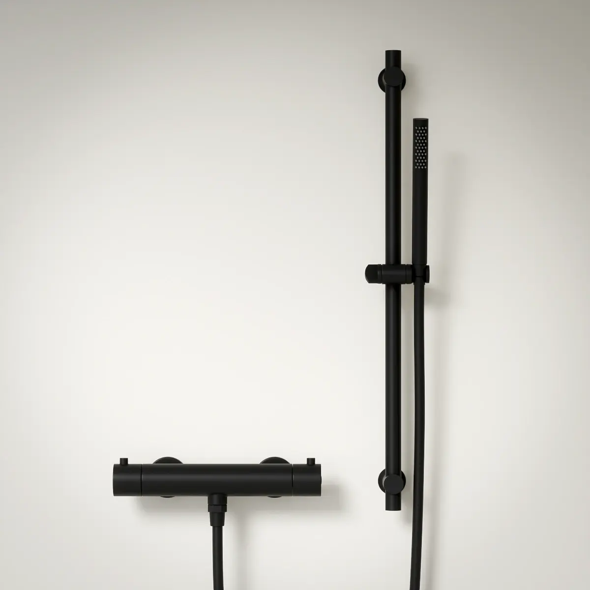 Robinet mitigeur thermostatique de douche, avec barre, douchette tube, noir brossé, Chatelet
