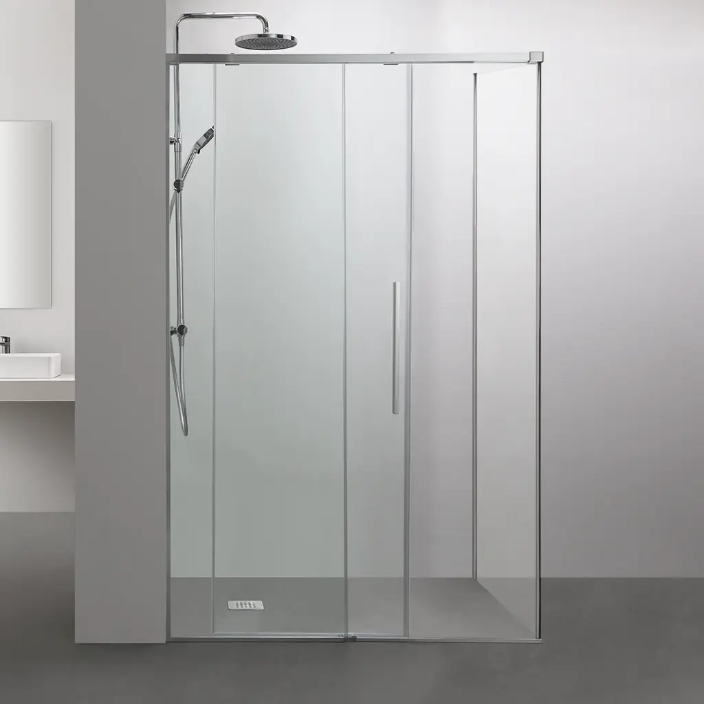 Paroi de douche coulissante softclose, 95 à 180cm, avec retour fixe d'angle 70_80_90_100cm, Chromé, Porta.webp