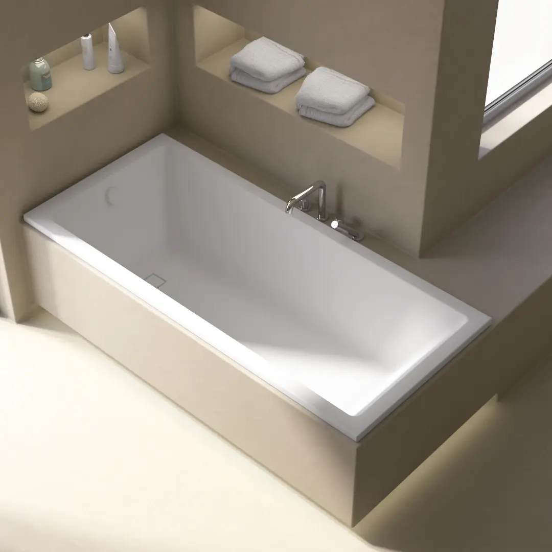 Baignoire encastrable Lavezzi 180x80 cm acrylique blanc mat avec pieds et vidage carré inclus.