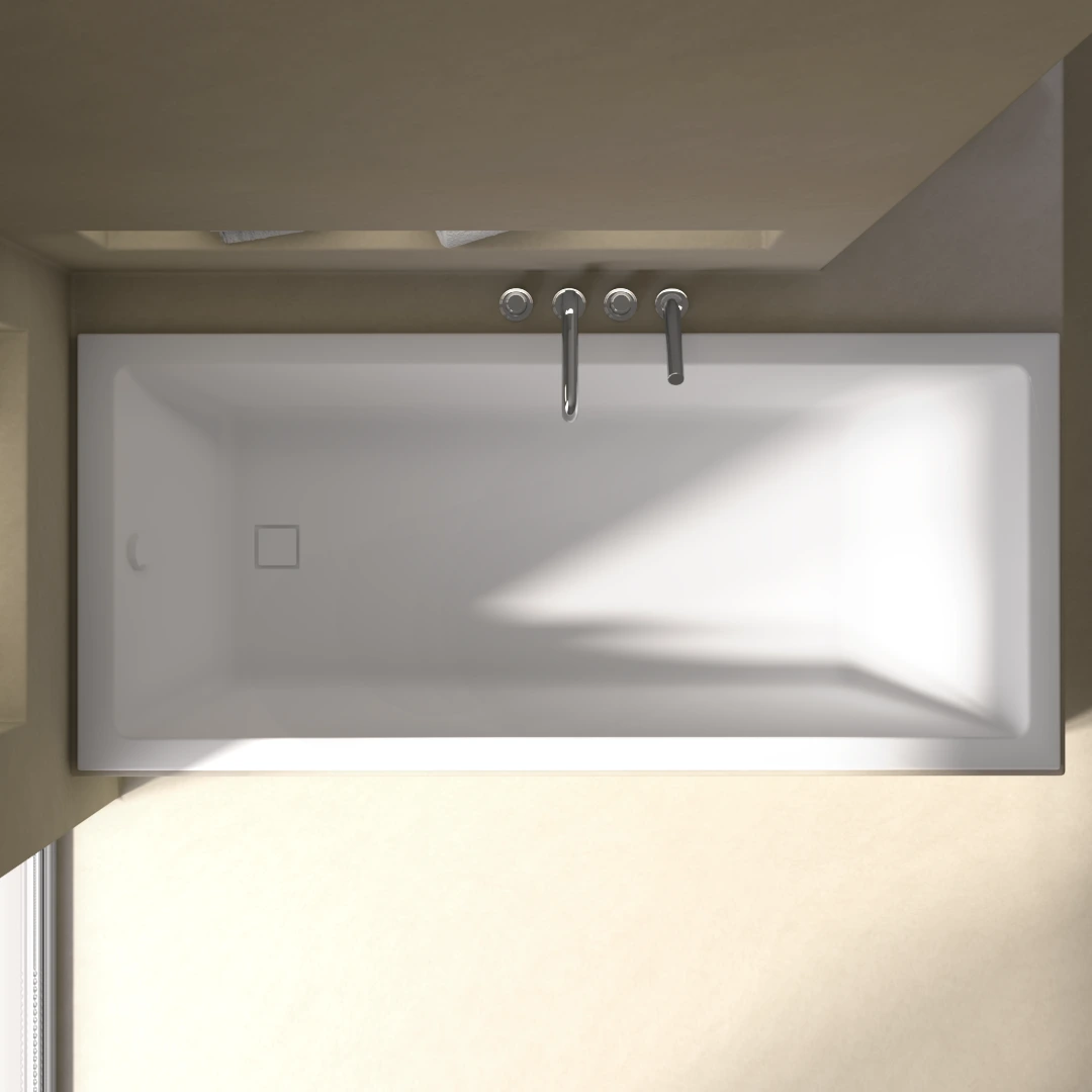 Baignoire rectangulaire, 180x80, pieds et vidage inclus, acrylique blanc Mat, Lavezzi 