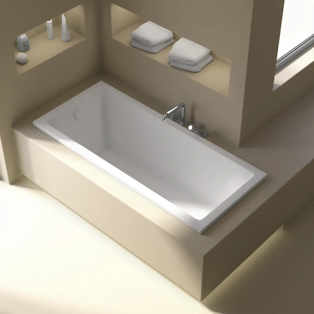 Baignoire encastrable Lavezzi 160x70 cm acrylique blanc mat avec pieds et vidage carré inclus.