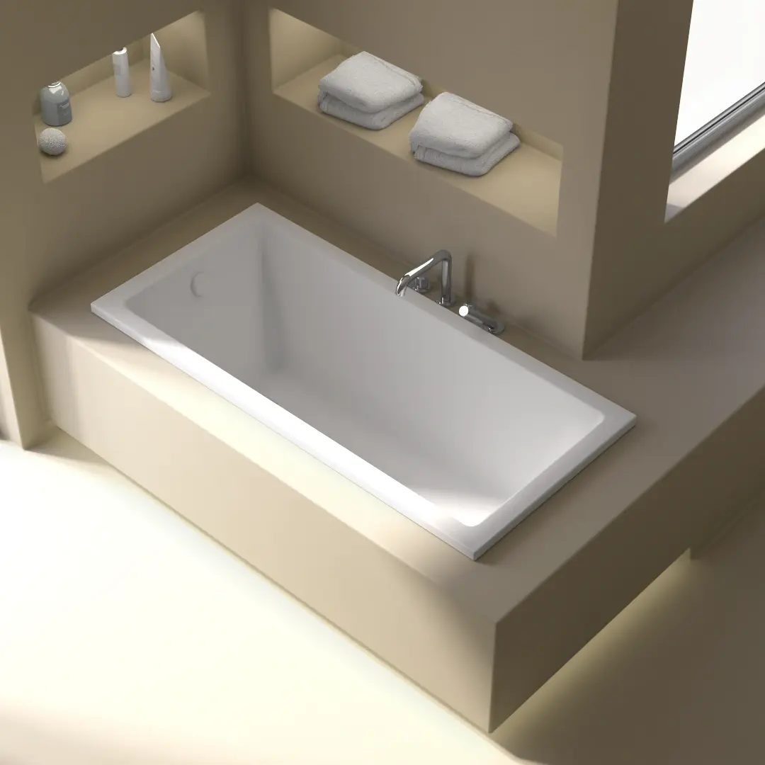 Baignoire encastrable Lavezzi 150x70 cm acrylique blanc mat avec pieds et vidage carré inclus.