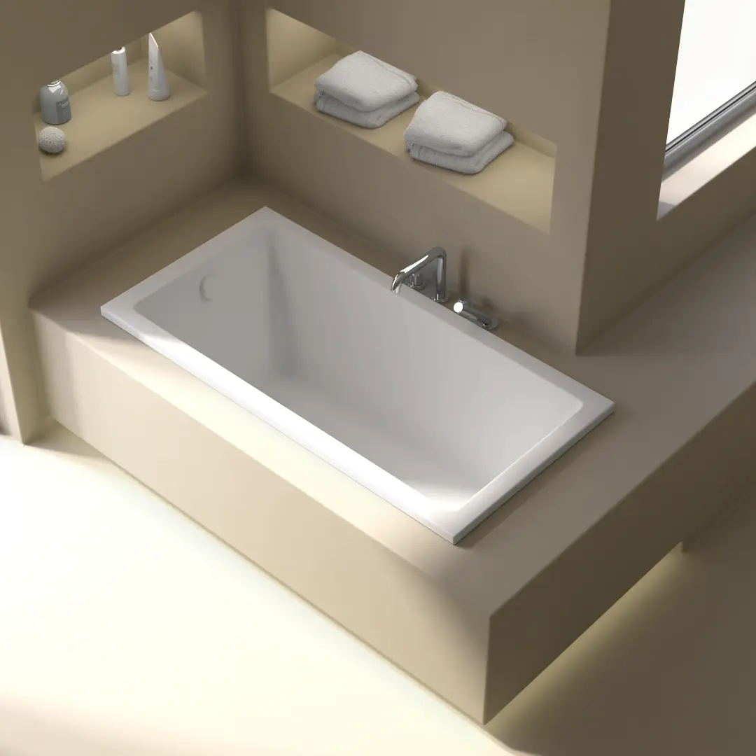 Baignoire encastrable Lavezzi 140x70 cm acrylique blanc mat avec pieds et vidage carré inclus.