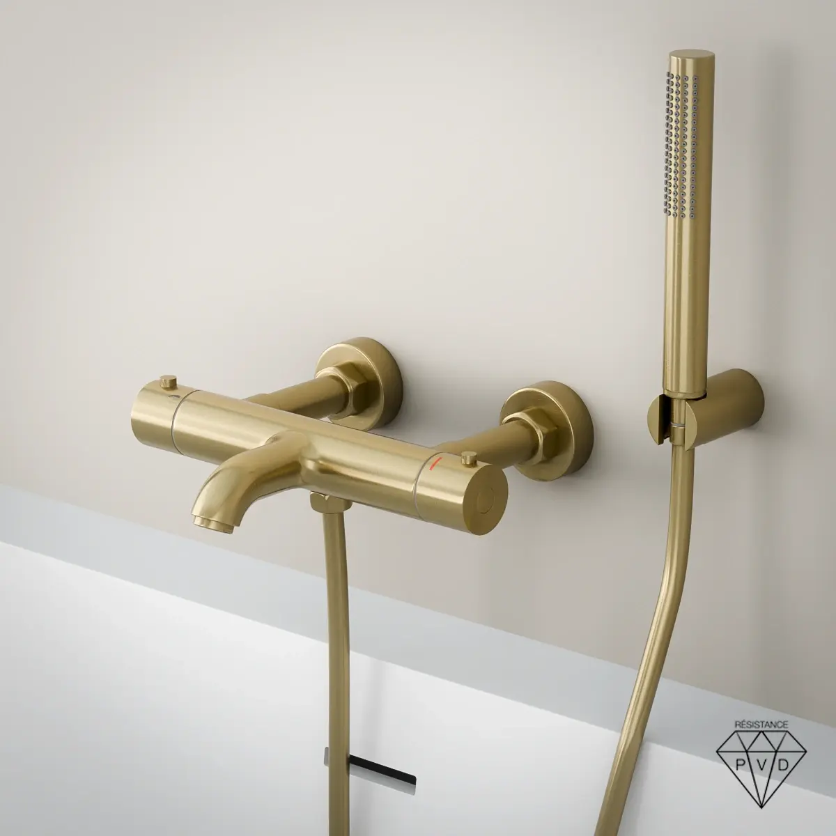 Mitigeur de douche thermostatique doré brossé Châtelet avec prolongateurs 60 mm pour baignoire