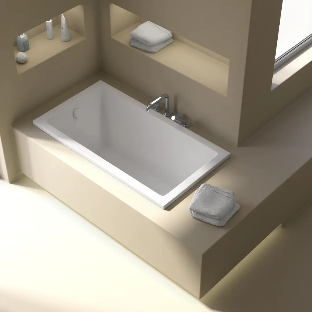 Baignoire encastrable Lavezzi 130x70 cm acrylique blanc mat avec pieds et vidage carré inclus.