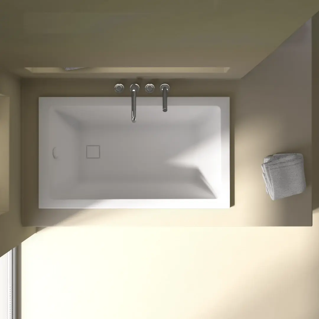 Baignoire rectangulaire, 120x70, pieds et vidage inclus, acrylique blanc Mat, Lavezzi 