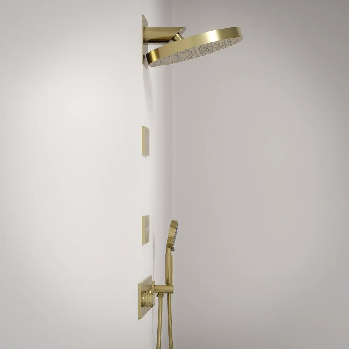 Douche thermostatique, ciel de douche cascade et pluie avec buses hydromassantes, doré brossé Châtelet