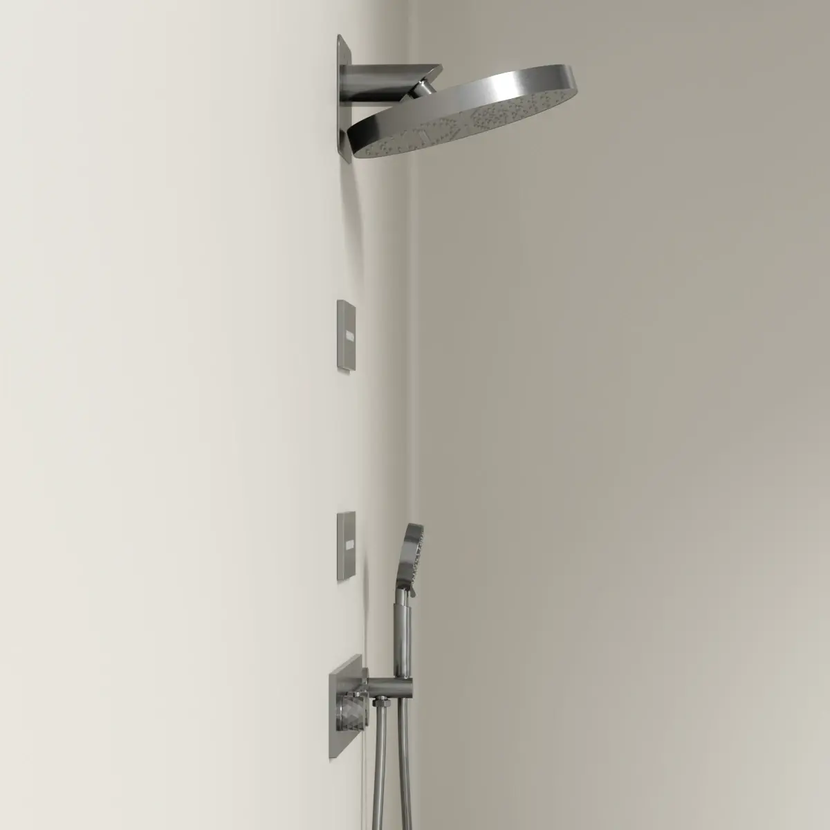 Douche thermostatique, ciel de douche cascade et pluie avec buses hydromassantes, inox brossé Châtelet