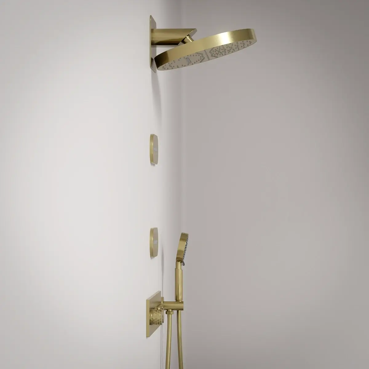 Douche thermostatique, ciel de douche ronde et buses, doré brossé Châtelet