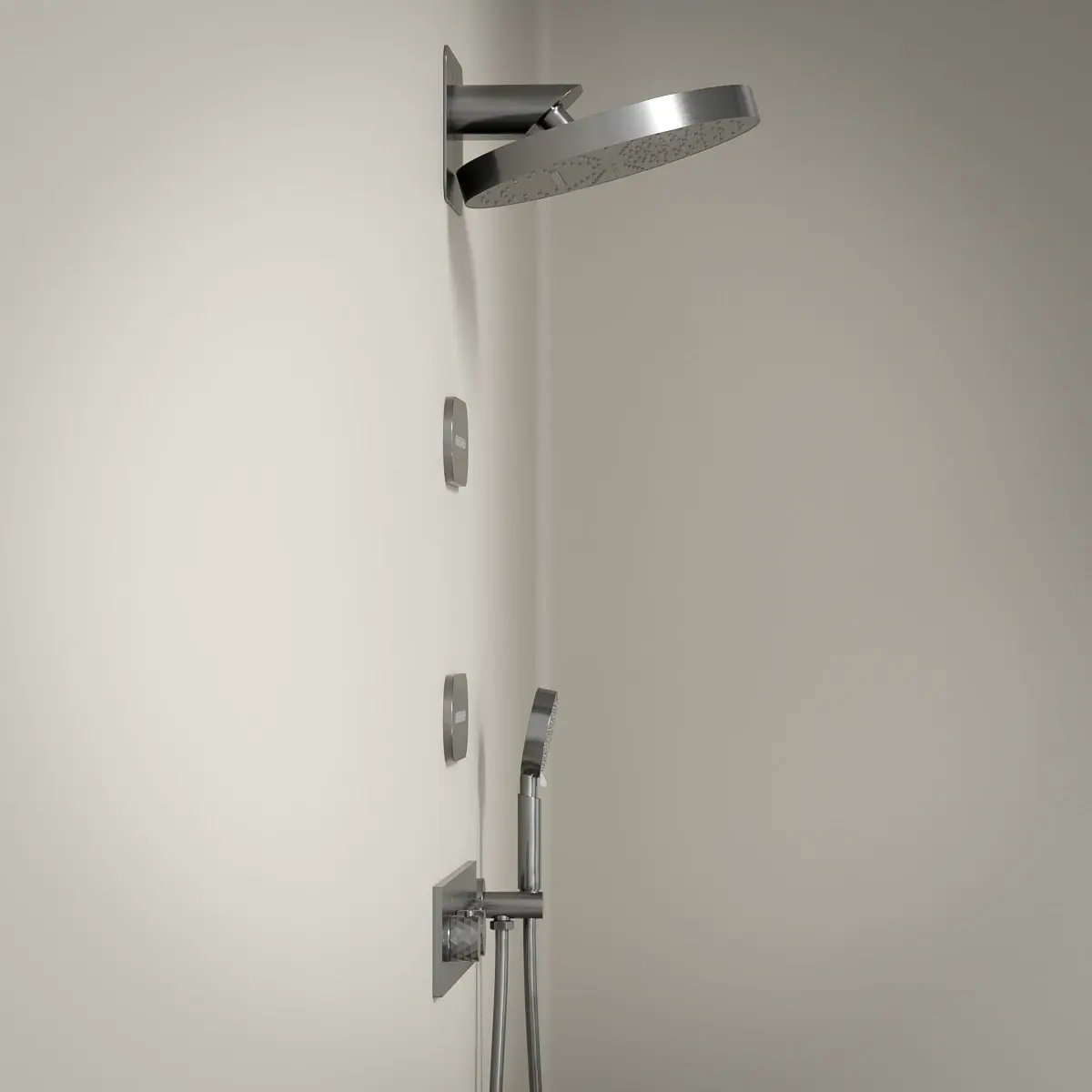 Douche thermostatique, ciel de douche ronde et buses, inox brossé Châtelet 