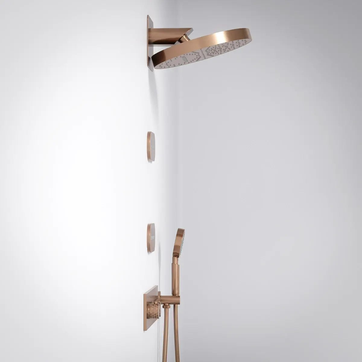 Douche thermostatique, ciel de douche ronde et buses, doré rose brossé Châtelet