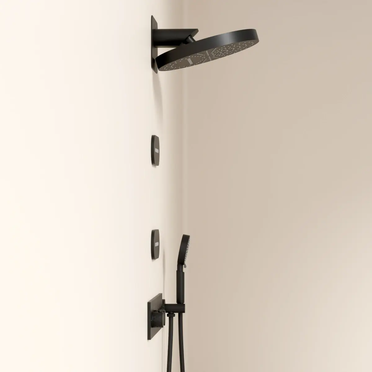 Douche thermostatique, ciel de douche ronde et buses, noir brossé Châtelet